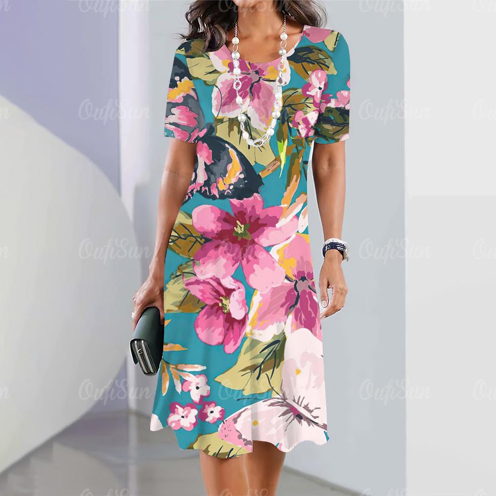 Модные новые женские платья с цветочным принтом 3D, летнее элегантное платье с коротким рукавом, женская одежда больших размеров