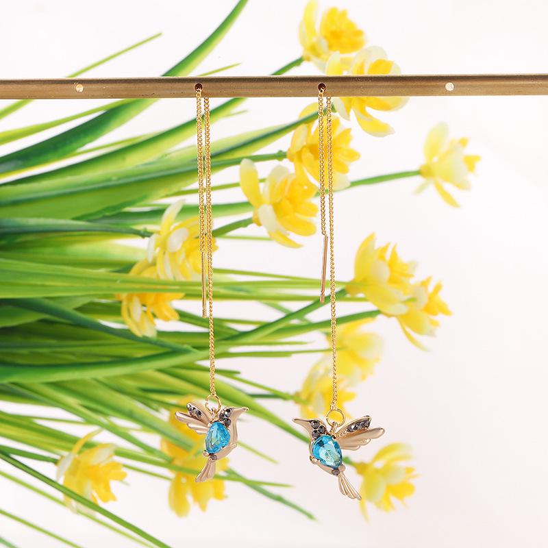 Женские длинные серьги-подвески, ювелирные изделия с 18-каратным золотым покрытием, серьги-подвески в виде колибри, новый изысканный подарок, роскошные аксессуары с кисточками в виде птиц для вечеринок для женщин