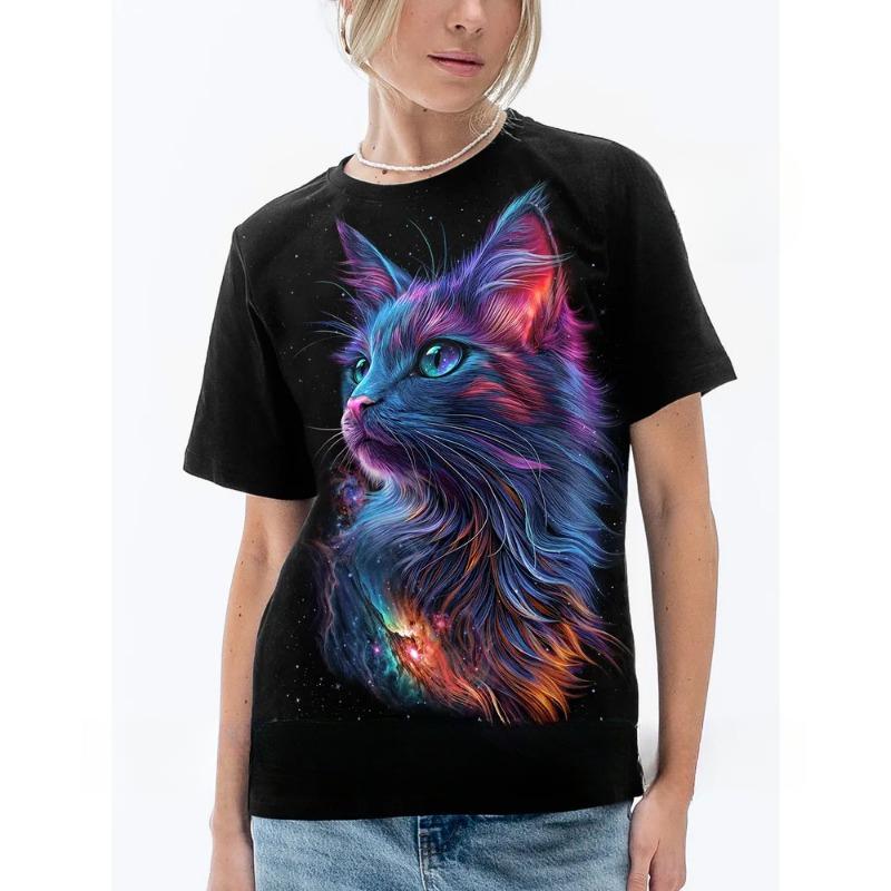 Летний топ с круглым вырезом и принтом 3D Cat, модные повседневные женские футболки с короткими рукавами