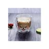 Double Glass Double Walled Heat Resistant Glass Mug With Teddy Bear 380 Ml Double Layer Thermal Insulated Glass Cup