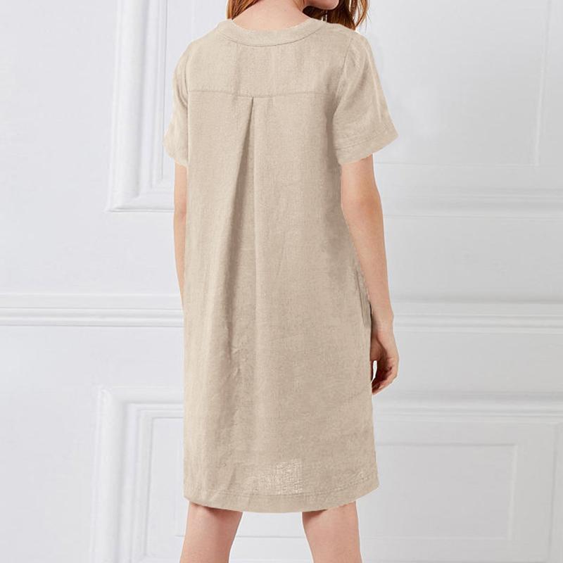 Dresses Summer Size Womens Plus Fashion Clothes Casual Short Sleeve Tshirt Dress Ladies Vneck Linen Dress Solid Color Mini Beach Dress Party Dress