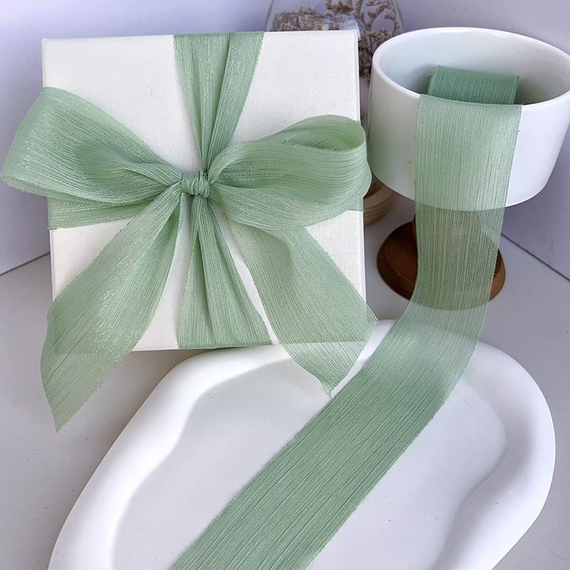 4см*5м Подарочная упаковка Букет Однотонный Ручной работы DIY Шифоновая Мятая Ленты для упаковки коробок Торт Полупрозрачные Аксессуары