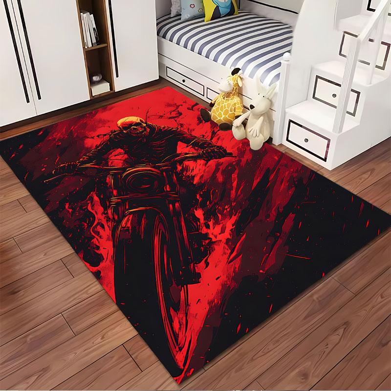 "Fiery Skull Rider Carpet" suitable as a non-slip mat for the living room or bedroom sofa