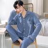 Homewear for Men Autumn Cardigan Pajamas Set Young Boy Lapel Pijamas Hombre Bedding Set Dropship
