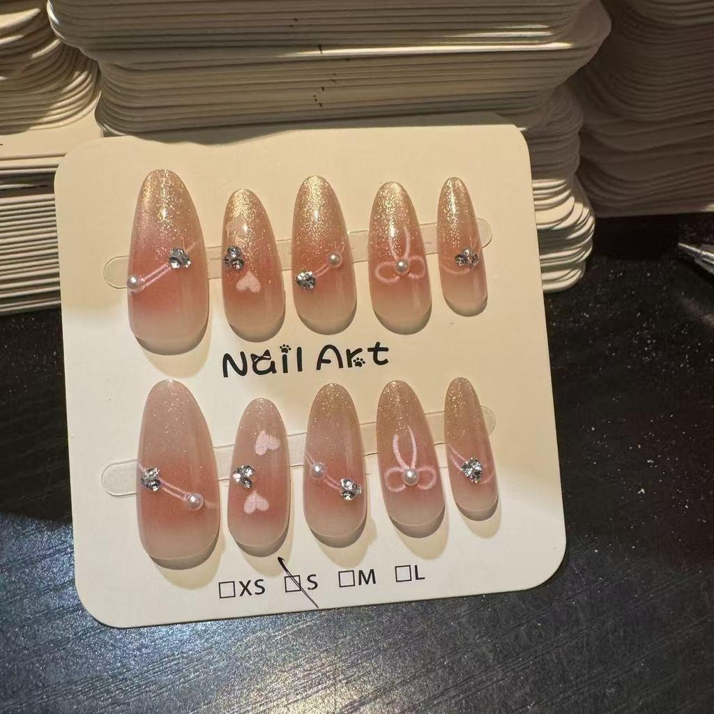 3D Bow & Heart Red Polka Dot Wearable Nail Art Stickers - Long Thin Girly Design