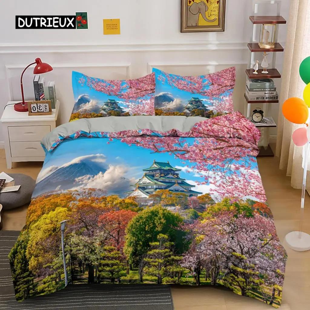 Plum Blossom Duvet Cover Collection King Pink Flower Quilt Cover For Girls Microfiber Branches Printed Bedding Collection