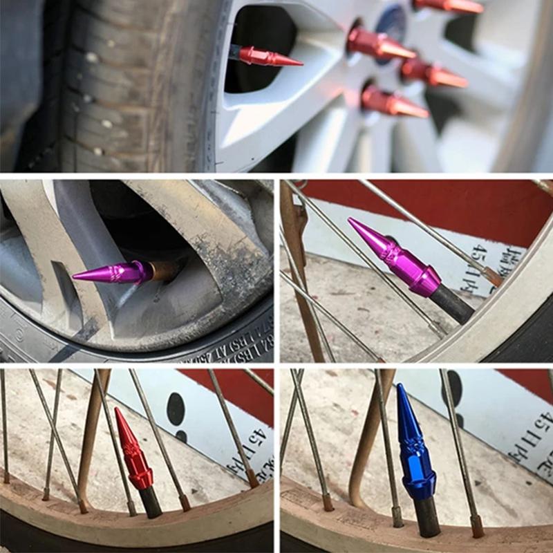 Bullet Valve Caps Car Motorcycle Wheel Tire Valve Caps Alloy Spike Shaped Aluminum Car Styling Auto Exterior Accessories 4Pcs