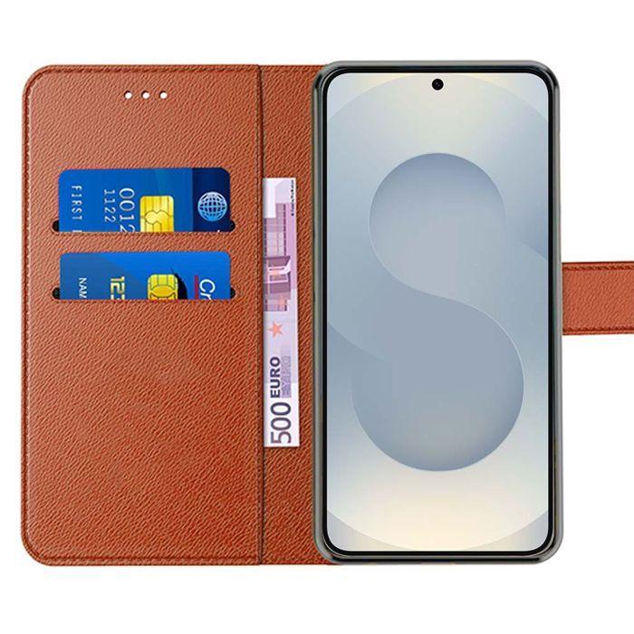 Protective Case - BOOLING - for Samsung Galaxy S25 Plus - Brown Synthetic Leather - Shockproof - Flip Case