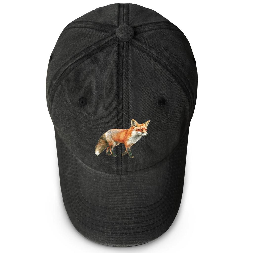 Lifelike Fox Print Snapback Sun Hat, Animal Dad Hat Sun Protection Distressed Vintage-Inspired Washed Adjustable Baseball Cap