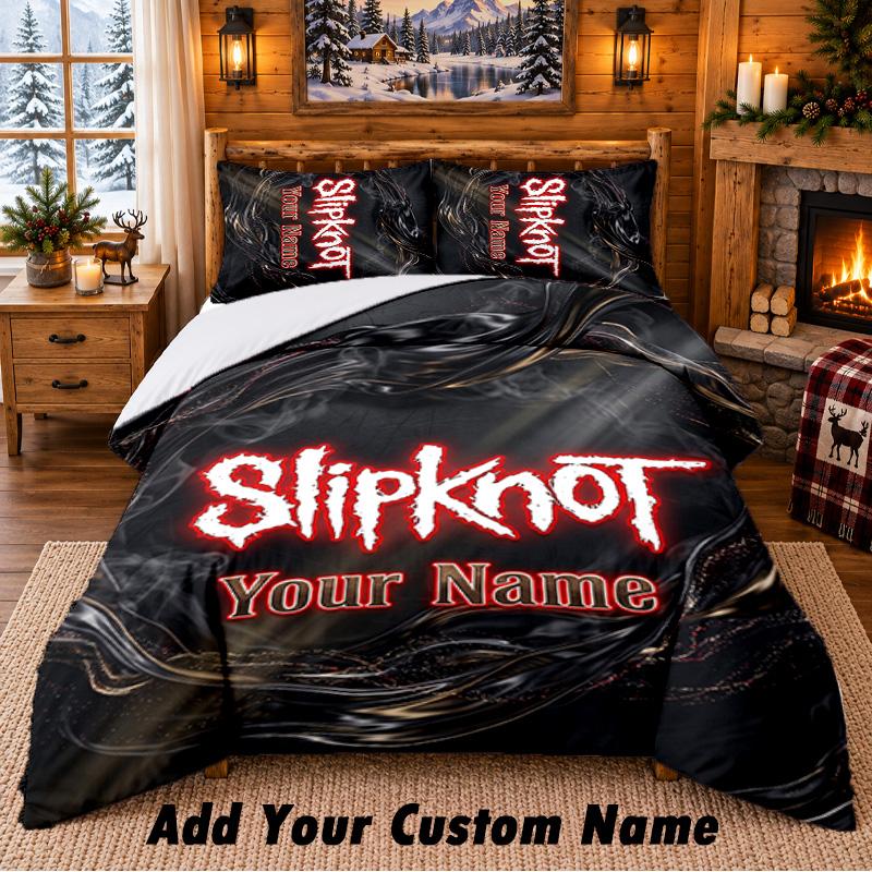 Slipknot Pattern Bedding 3Pcs Set Custom Name, Bed Sheet And Pillowcases For Home Bedroom