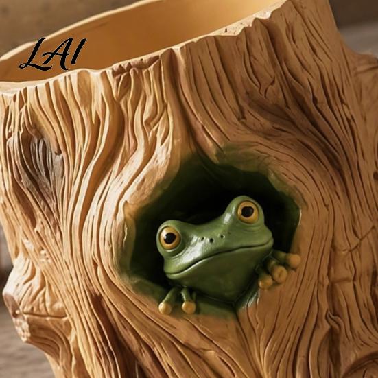 Creative Stationery Container Frog Tree Storage Realistic Stump Printed Tube 3D Container Biodegradable Pla Organizer Functional Pen Holder