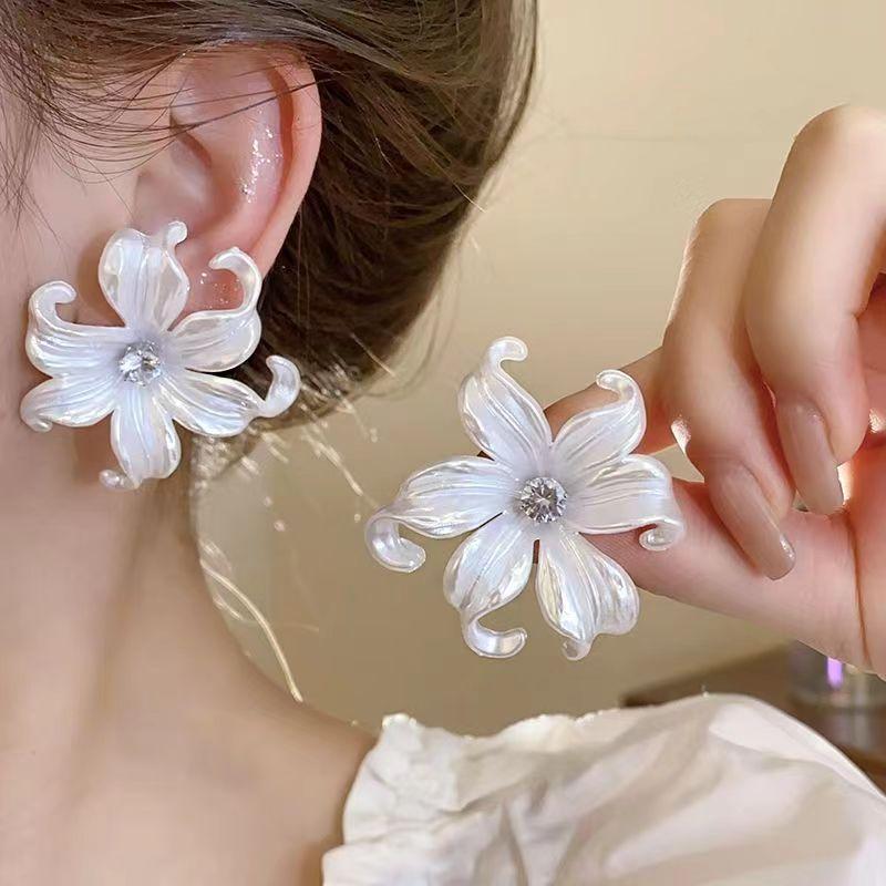 White Flower Stud Earrings for Women