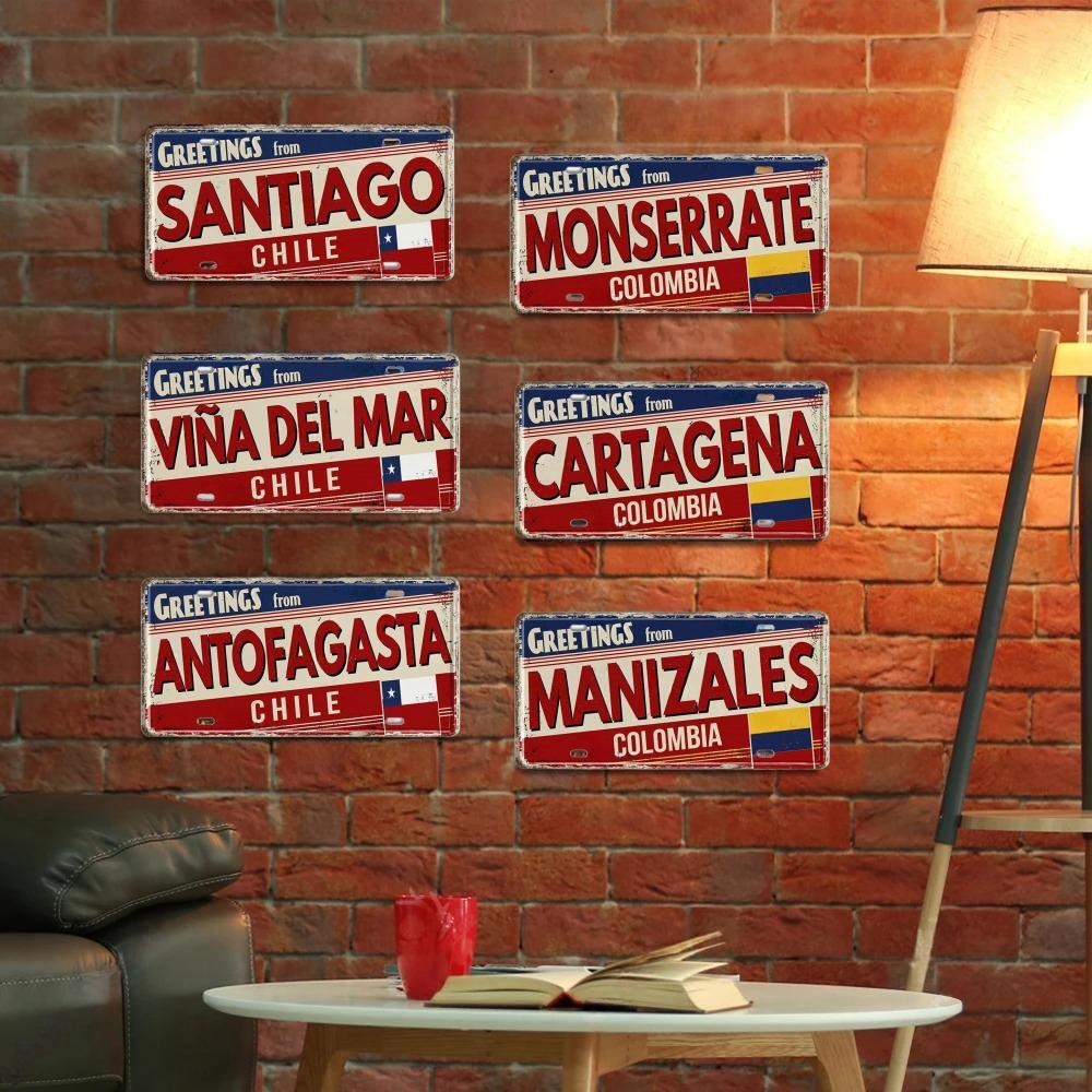 Chile Argentina Ecuador Colombia License Plate Landmark Metal Sign City State Decorative Car Plate Garage Club Bar Wall Decor