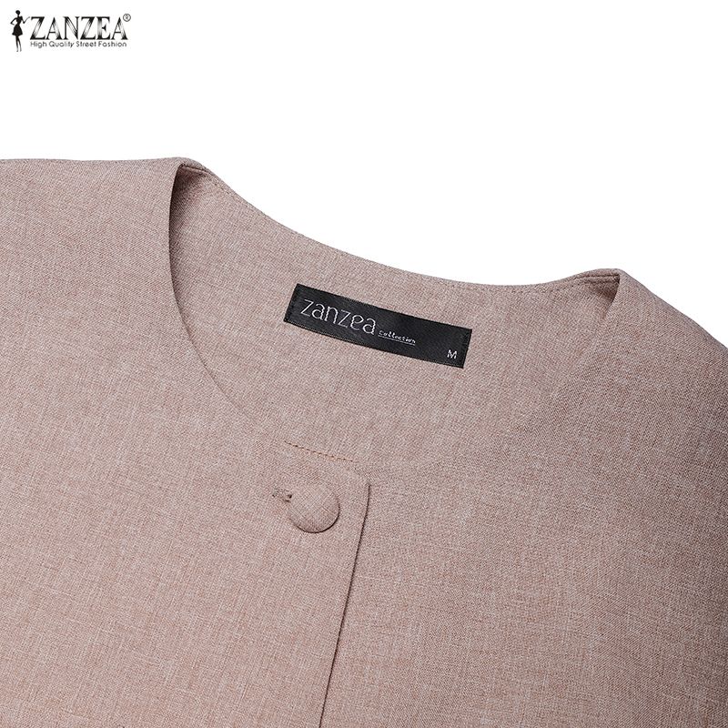 ZANZEA Женская повседневная блузка-кардиган с круглым вырезом и длинным рукавом