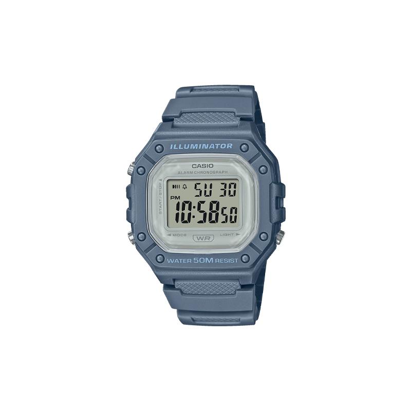 Casio Серия DIGITAL - Квадратный Модный Тренд Спортивные Кварцевые Часы Ремешок из Смолы Японские и Корейские Часы Мужские Часы Серый Циферблат W-218HC-2AV