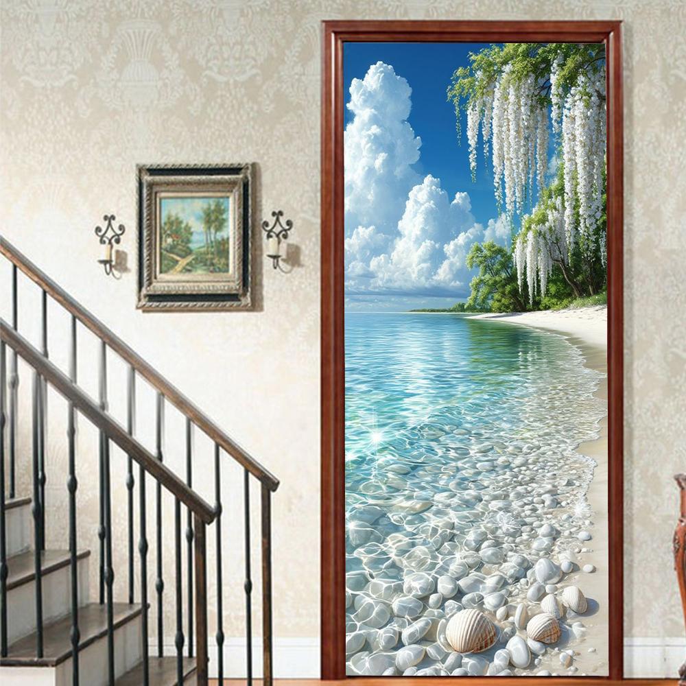 1Pcs Landscape Vinyl Door Sticker For Bedroom Home Decor Self Adhesive Removable Wall Decal Door Renovation Waterproof Poster