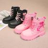 Girls Fashion Leather Boots Thick Bottom Children Princess Boots Soft Breatheable Color Matching Love Patch Kids Catwalk Boots