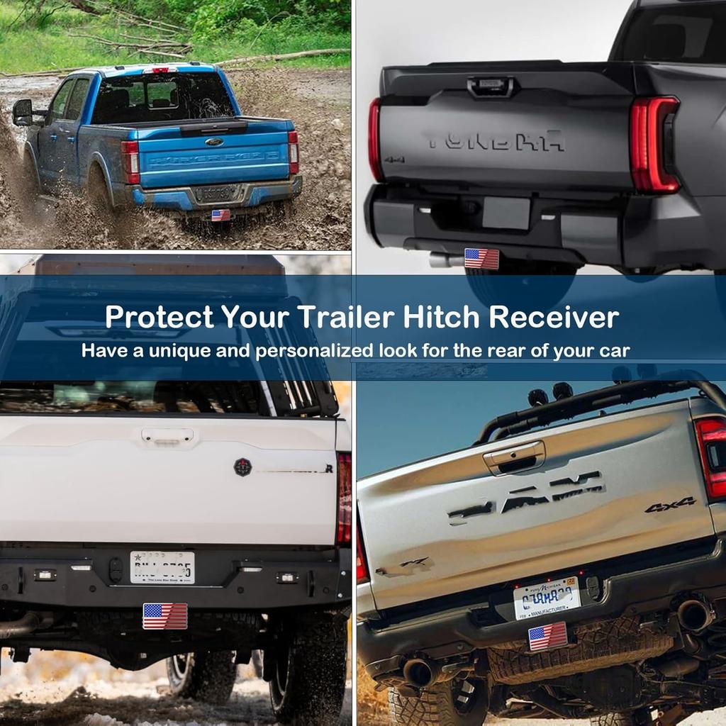 2 Inch Trailer Hitch Cover With American Flag, Heavy Metal Trailer Hitch Cover Fit For 2 Inch Hitch Receivers,3 * 5" Blue/Red/Chrome