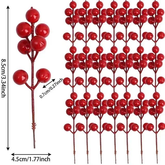 7 Heads Christmas Artificial Berries Branches DIY Red Holly Berry Stems Wreath for New Year Party Xmas Tree Decoration Wholesale