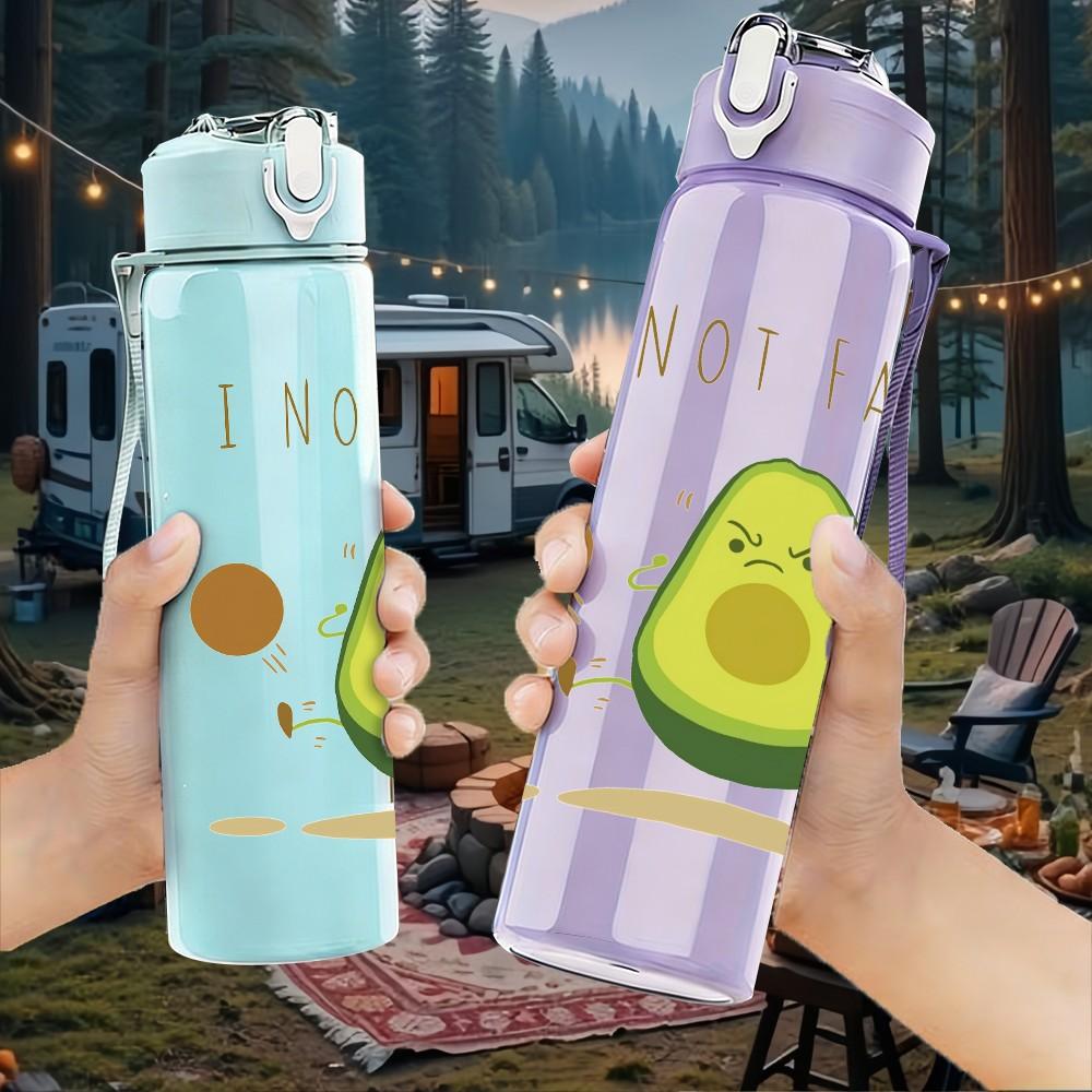 1PC Avocado Fruit Minimal Slogan Print 750ml Color Plastic Sports Water Bottle Leakproof Flip Straw Lid Suitable for Sports Office Home Use