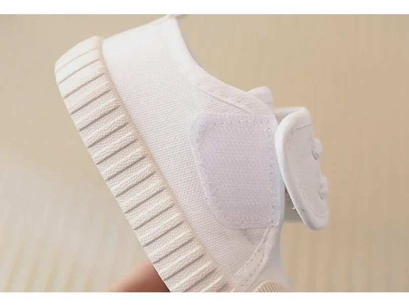 Детские низкие кеды из парусины на липучках - мягкая подошва, весна/осень, белые, унисекс, детская обувь