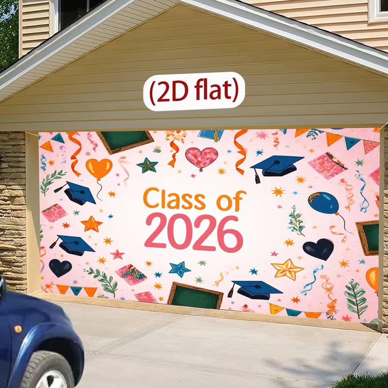 2D Class of 2026 Grad Banner, Cute Pink Background with Stars