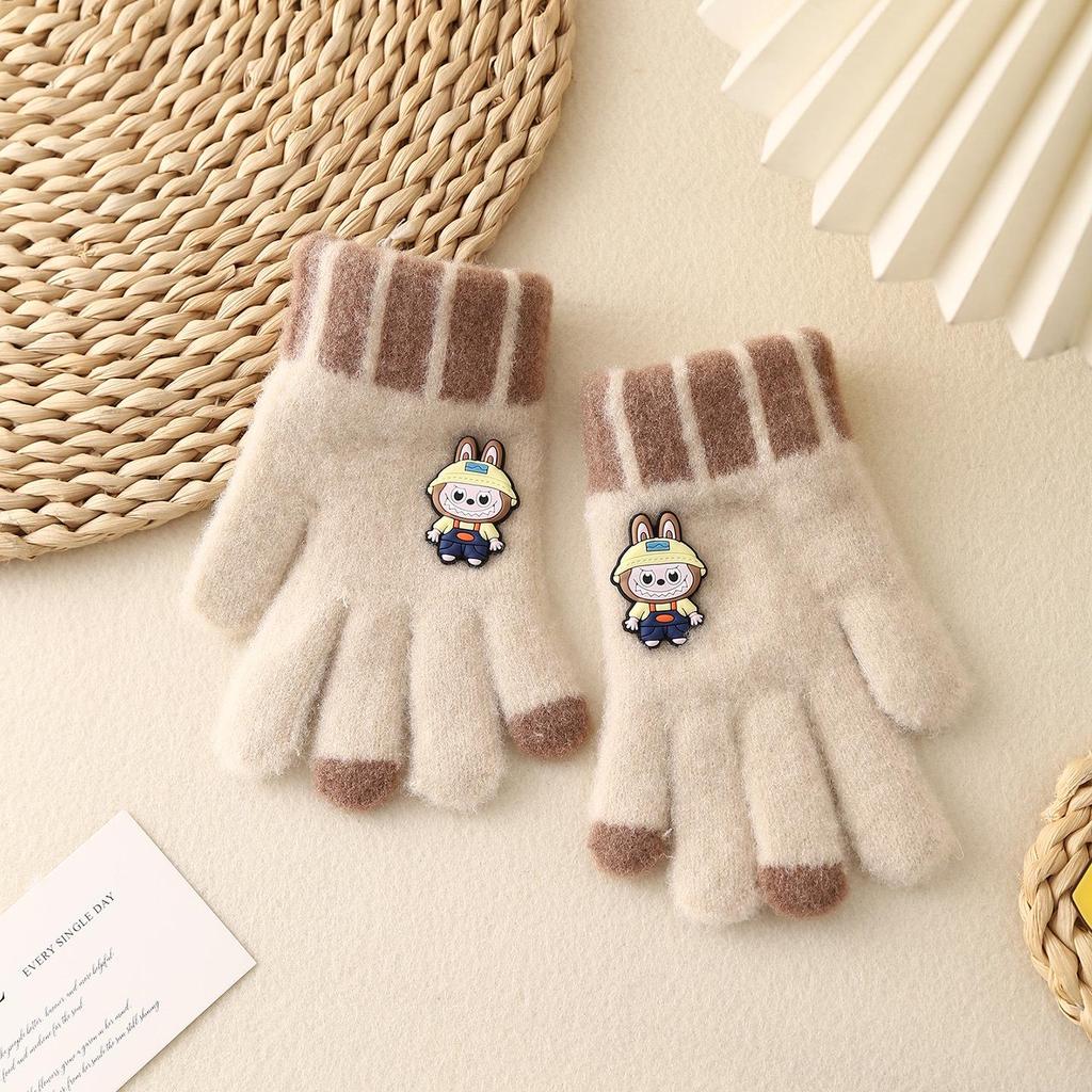 Детские зимние перчатки в корейском стиле с милым медведем - Теплые, Защищающие от холода, Пятипалые для мальчиков и девочек