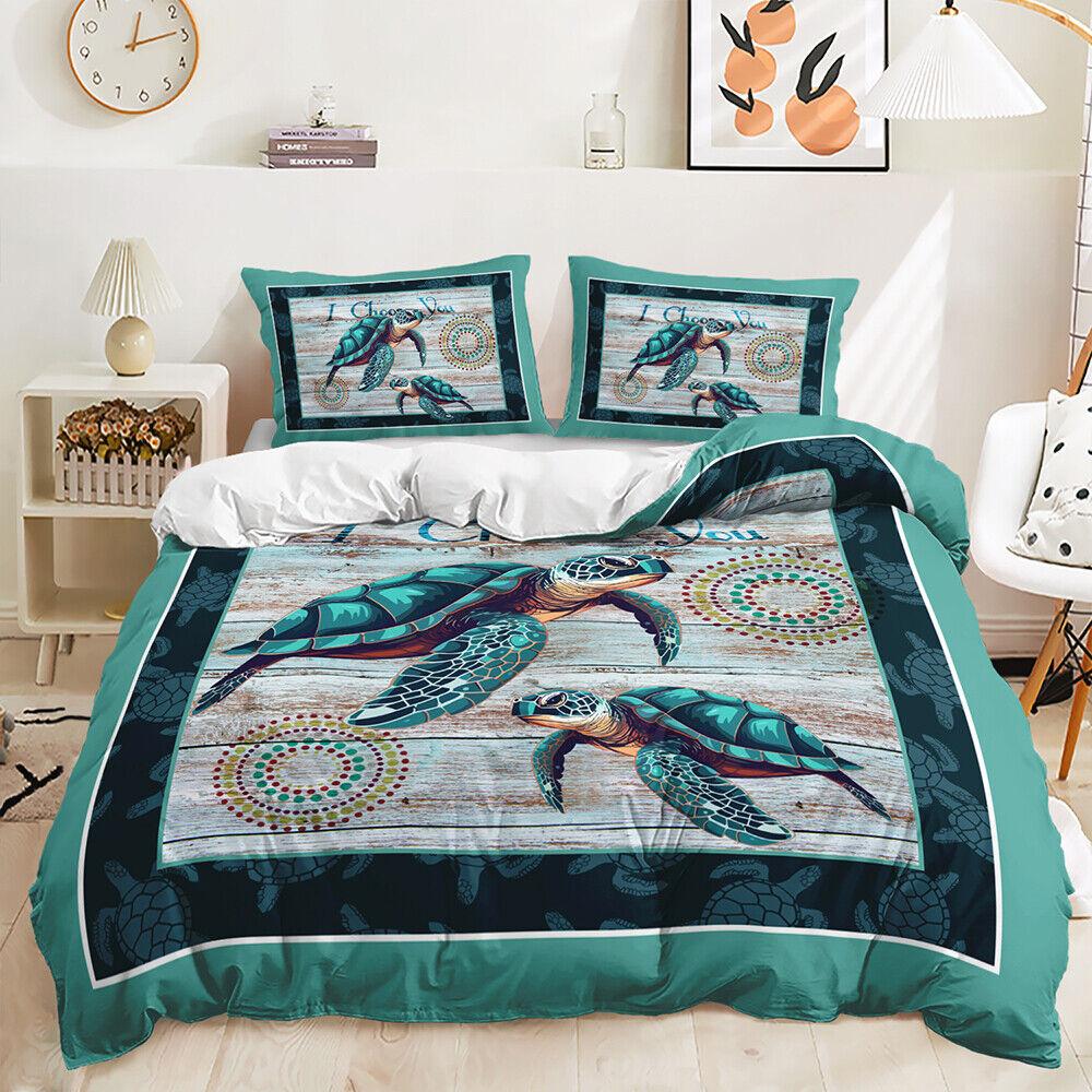 Sea Turtle Tropical Beach Bohemian Sea Animals Colorful Duvet Quilt Cover Set