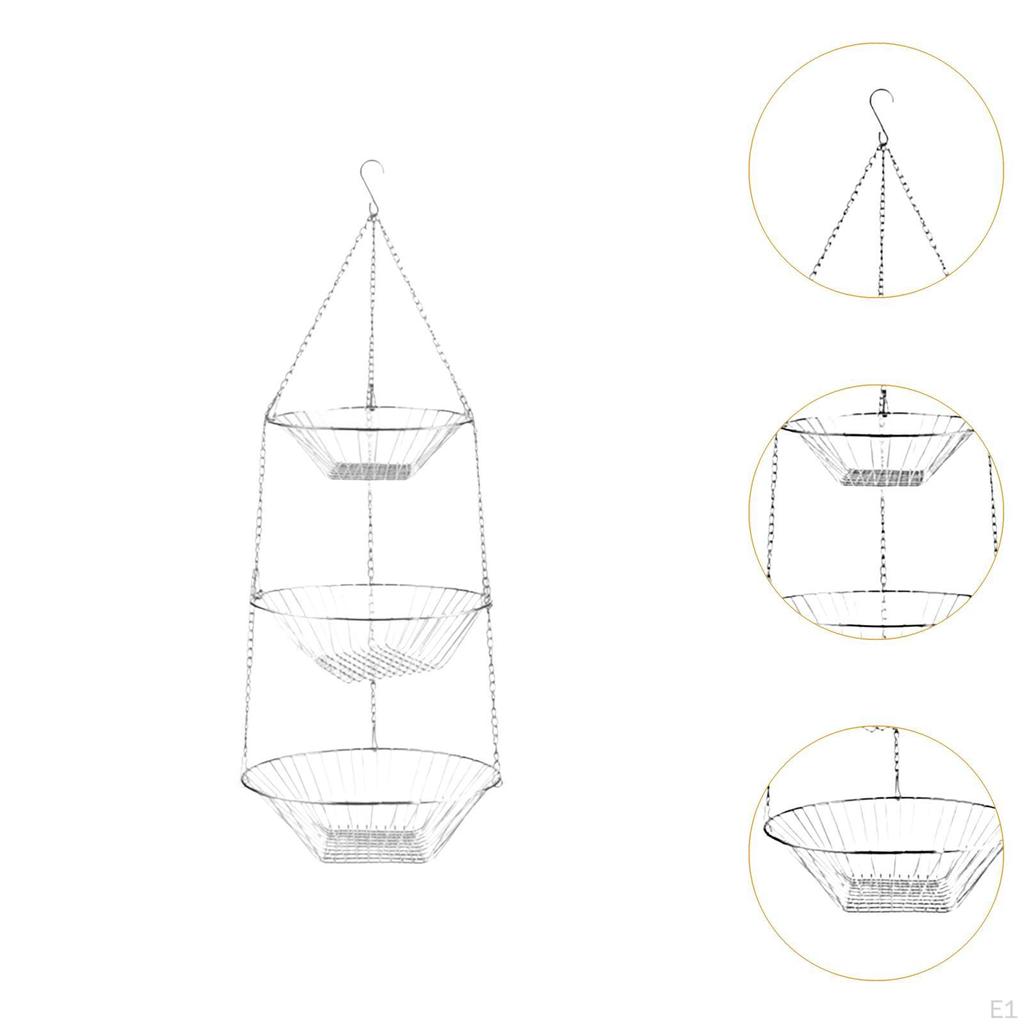 3-х уровневая подвесная корзина для фруктов и овощей, железная, с крючком, кованое железо