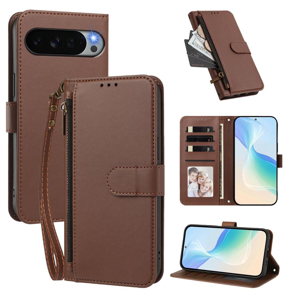 Однотонный кожаный кошелек-чехол на молнии для Pixel 11 Pro XL со слотом для карт, Защитный чехол для Google 10A.