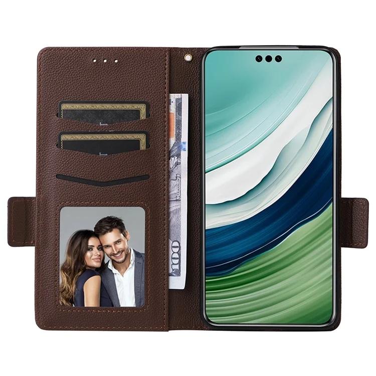 For Huawei Mate 60 Cover Litchi Texture Wallet Stand Leather Phone Case with Strap