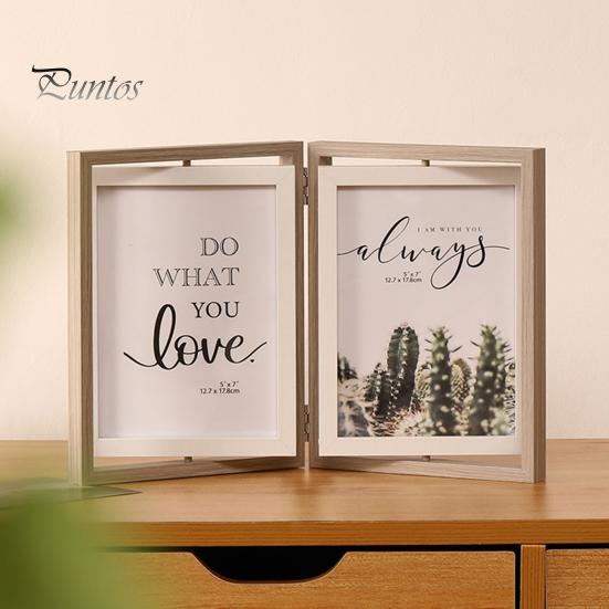 Двойная фоторамка, вертикальная вращающаяся складная фоторамка с оргстеклом, деревенская настольная декоративная фоторамка для домашнего офиса