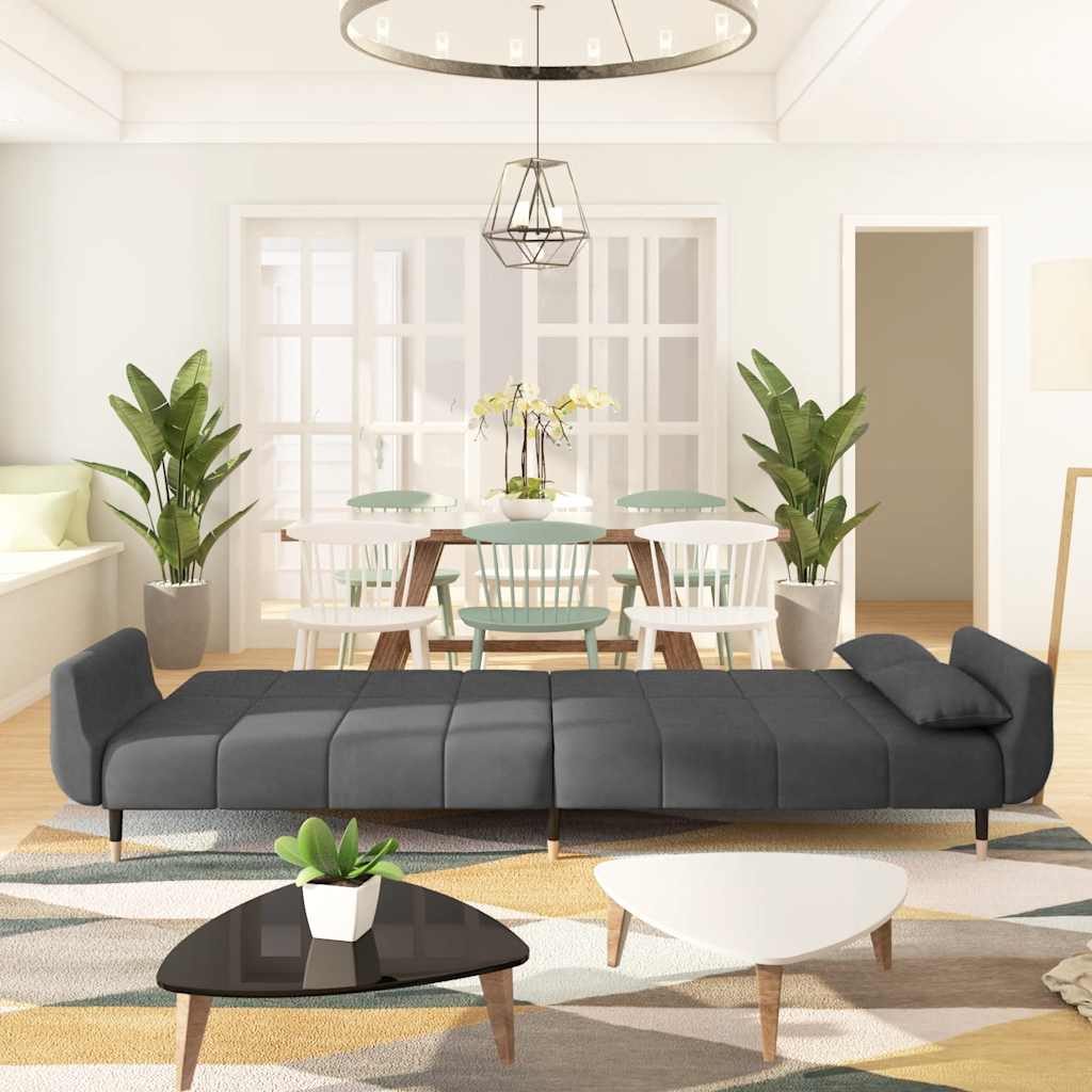 2 Seater Sleeper Sofa with 2 Cushions Dark Gray Velvet