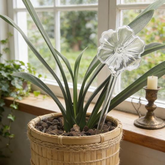 Self Watering Bulb Glass Clear Flower Automatic Plant Watering Bulb Flower Shape Plant Watering Device