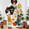 Women Plus Size V Neck Long Sleeve Abstract Leaf Printed Straight Dress