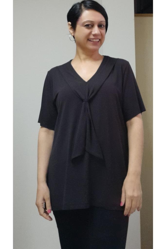 Женская стильная футболка большого размера, черный шарф-воротник, футболка с короткими рукавами из чесаной вискозы