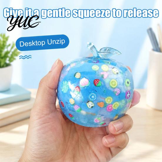 Decompression Toys for Relaxation Apple Squishy Toy, Fruit Squeeze Fidget Toy with Confetti, Soft Portable Anxiety Relief Stress Adults, Desktop