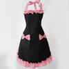 Women Cute Bowknot Decor Pocket Apron Plaid Print Splicing Adjustable Lace-up Kitchen Flirty Apron Mother Day Gift