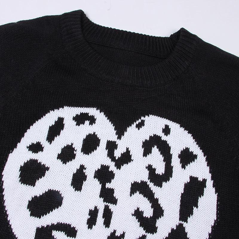 Женский осенне-зимний трикотажный свитер с круглым вырезом и леопардовым принтом Love Sweater