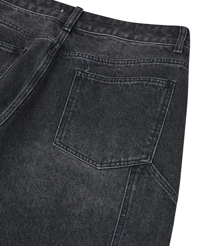STANDARDERROR 87-Stan171 Minimal Wash Carpenter Bermuda Denim Pants Vintage Black