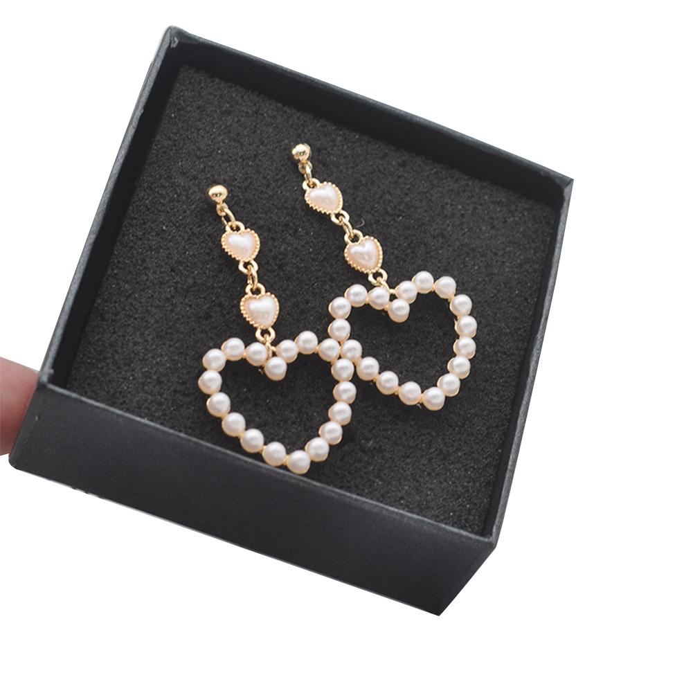 Women Cute Sweet Loving Heart Shape Long Style Pearl Earrings