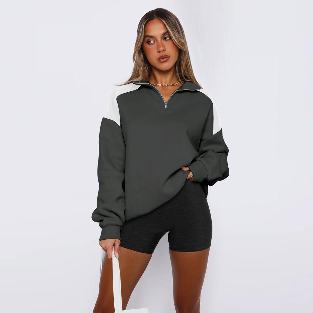 Женская свободная толстовка с воротником-поло на молнии для осени и зимы в ярких цветах