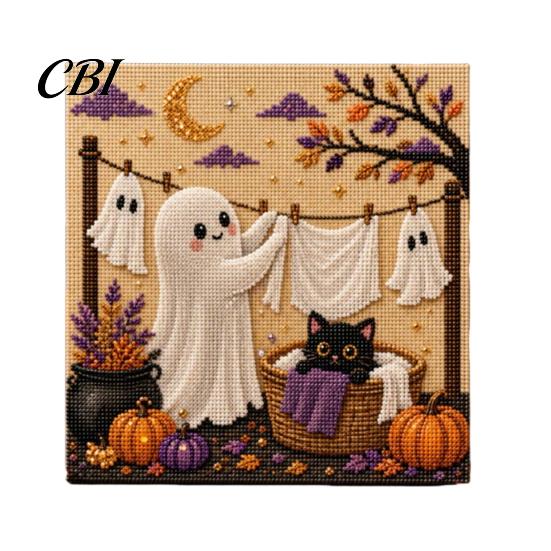 3d Faux Pearl Mosaic Art for Adults Halloween Kit, Cute Ghost Skeleton Painting Room Decor DIY 3D Craft Kit Adults, Fall Home Handmade Gift Lovers