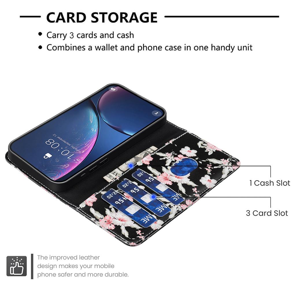 Кожаные чехлы для серии Motorola с рисунком цветов и бабочек, из ПУ, защитная откидная крышка с держателем для карт, магнитная застежка, подставка для Moto G05/E15/G15/G75