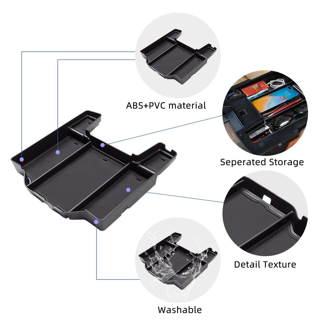 SJL4  for Dodge Ram 1500 2500 3500 2019-2026 Central Armrest Storage Box Anti-slip Tray Organizer Interior Accessories Black