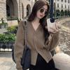 Осенний трикотажный свитер с V-образным вырезом и длинным рукавом, куртка для женщин, зимняя новая элегантная короткая кофта на пуговицах, кардиганы для женщин, повседневный свободный трикотажный топ 25394