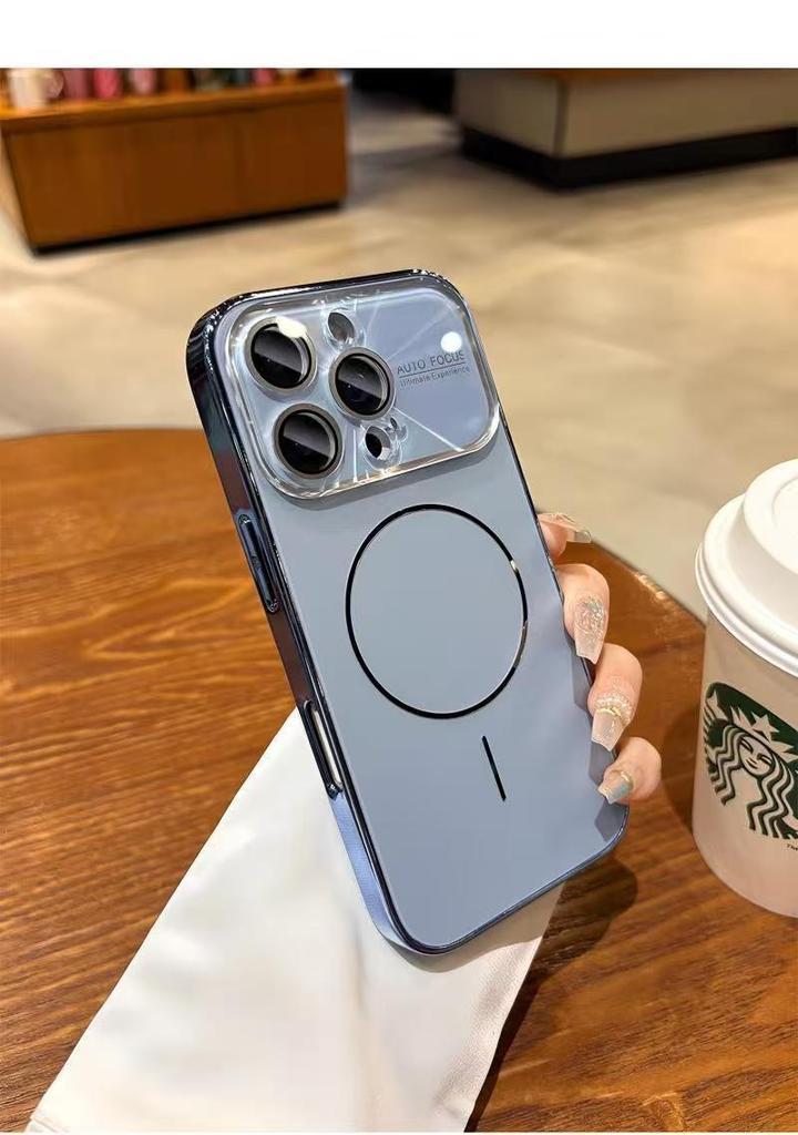 Apple 17 Pro Max Электрооцинкованный Магнитный Чехол с AG Матовым Защитным Стеклом на Весь Объектив для iPhone 16