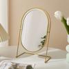 Iron Art Nordic Makeup Mirror 360° Rotatable Oval Desktop Stand Mirror Decoration High Definition Vanity Mirror Makeup Tools