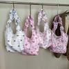 Bowknot Bow Tote Bag Sweet Underarm Bag Casual Floral Pleated Shoulder Bag Girls