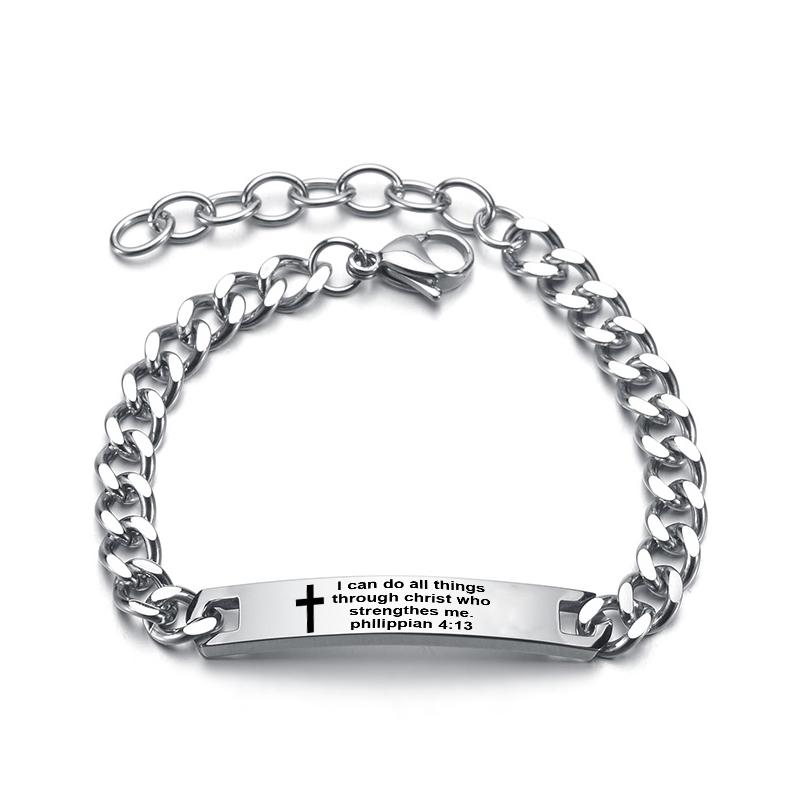 Christian Bible Stainless Steel Bracelet Bangle Engraved Cross Scripture Psalm Silicone Bracelets Religious Jewelry